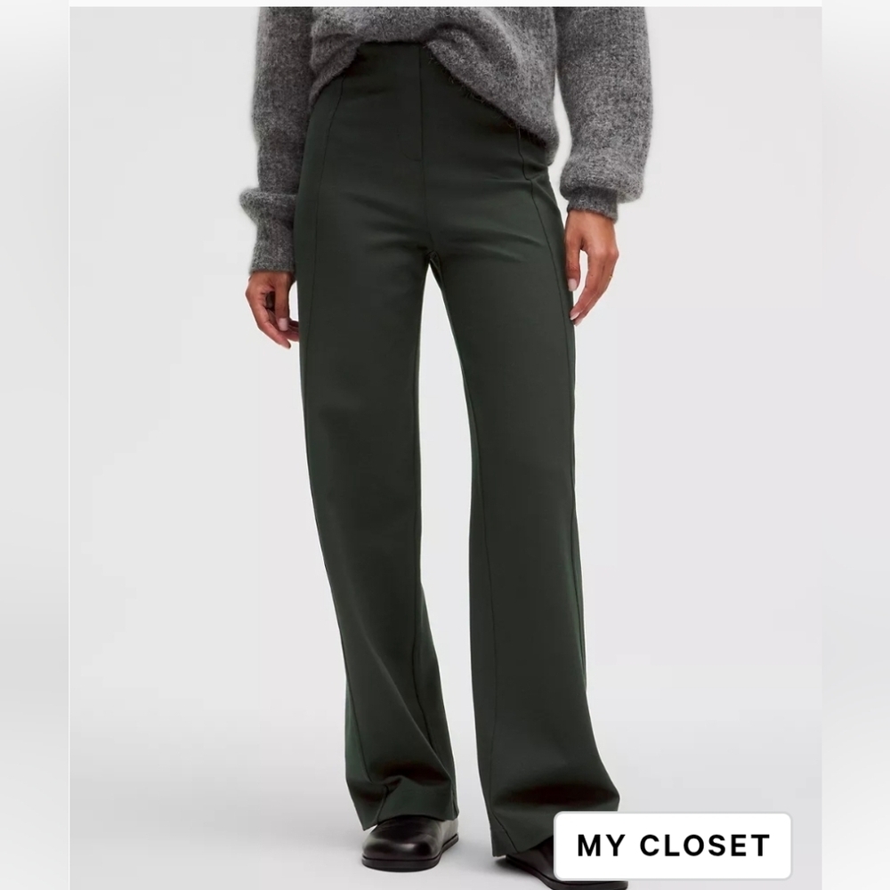 Stretch Knit Straight-Leg Pull-On Pant- Size Small - Color Dark Pine